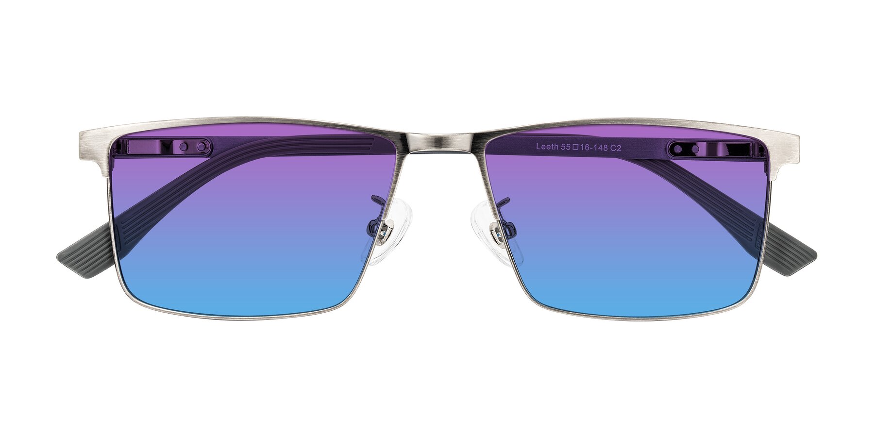 Folded Front of Leeth in Brushed Silver with Purple / Blue Gradient Lenses