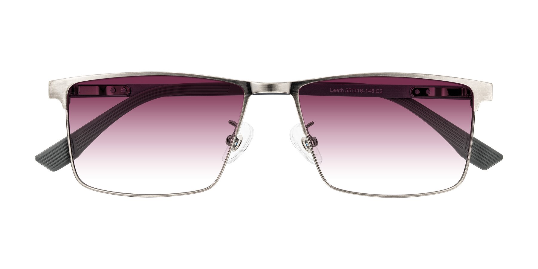 Folded Front of Leeth in Brushed Silver with Wine Gradient Lenses