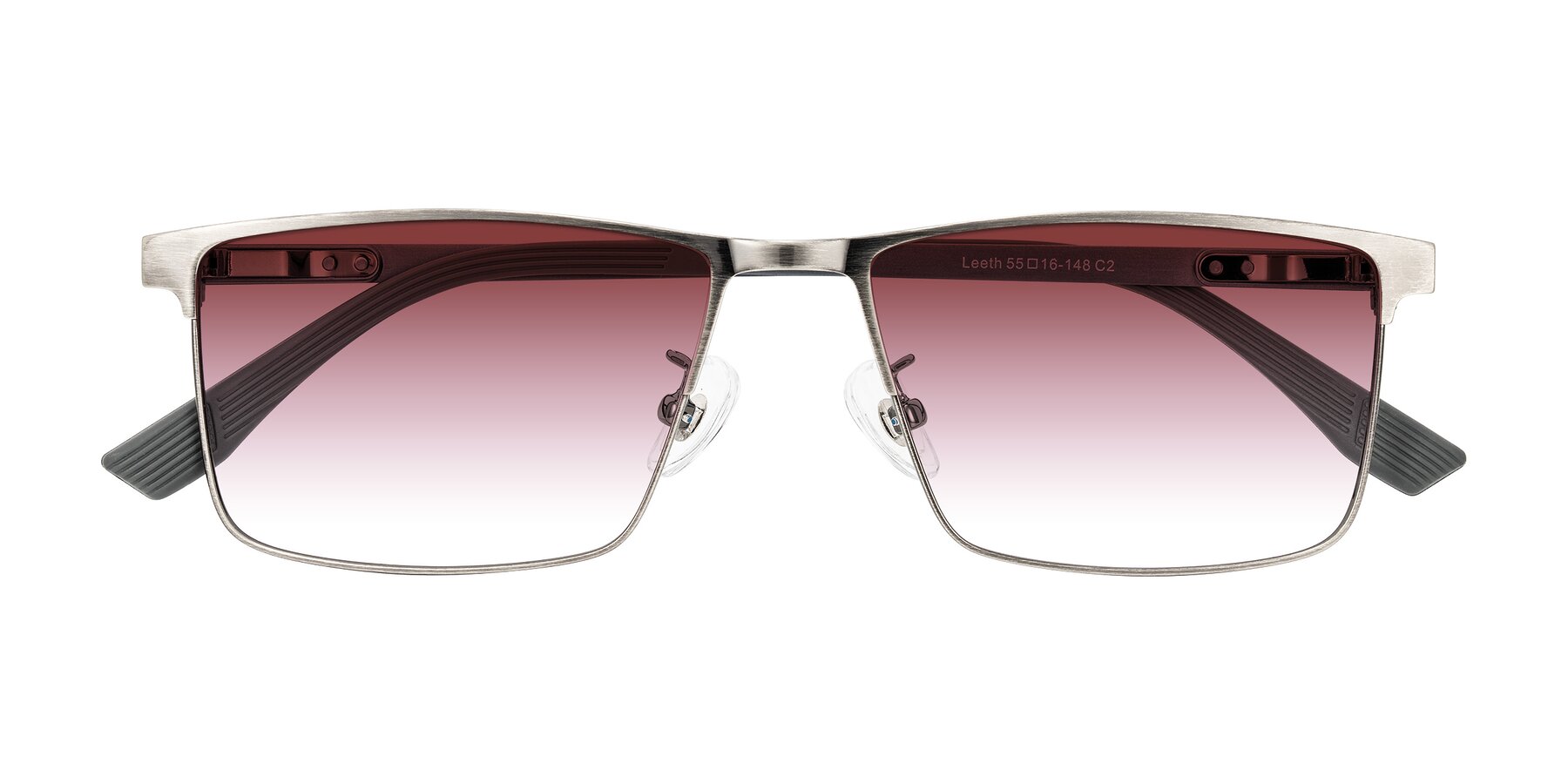 Folded Front of Leeth in Brushed Silver with Garnet Gradient Lenses