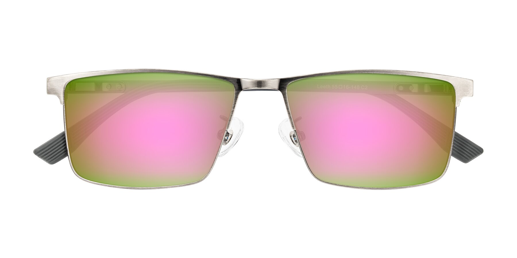 Folded Front of Leeth in Brushed Silver with Pink Mirrored Lenses