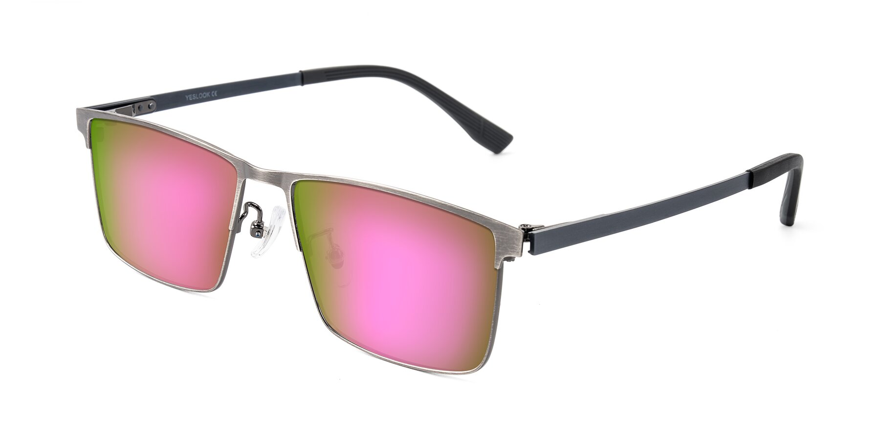 Angle of Leeth in Brushed Silver with Pink Mirrored Lenses