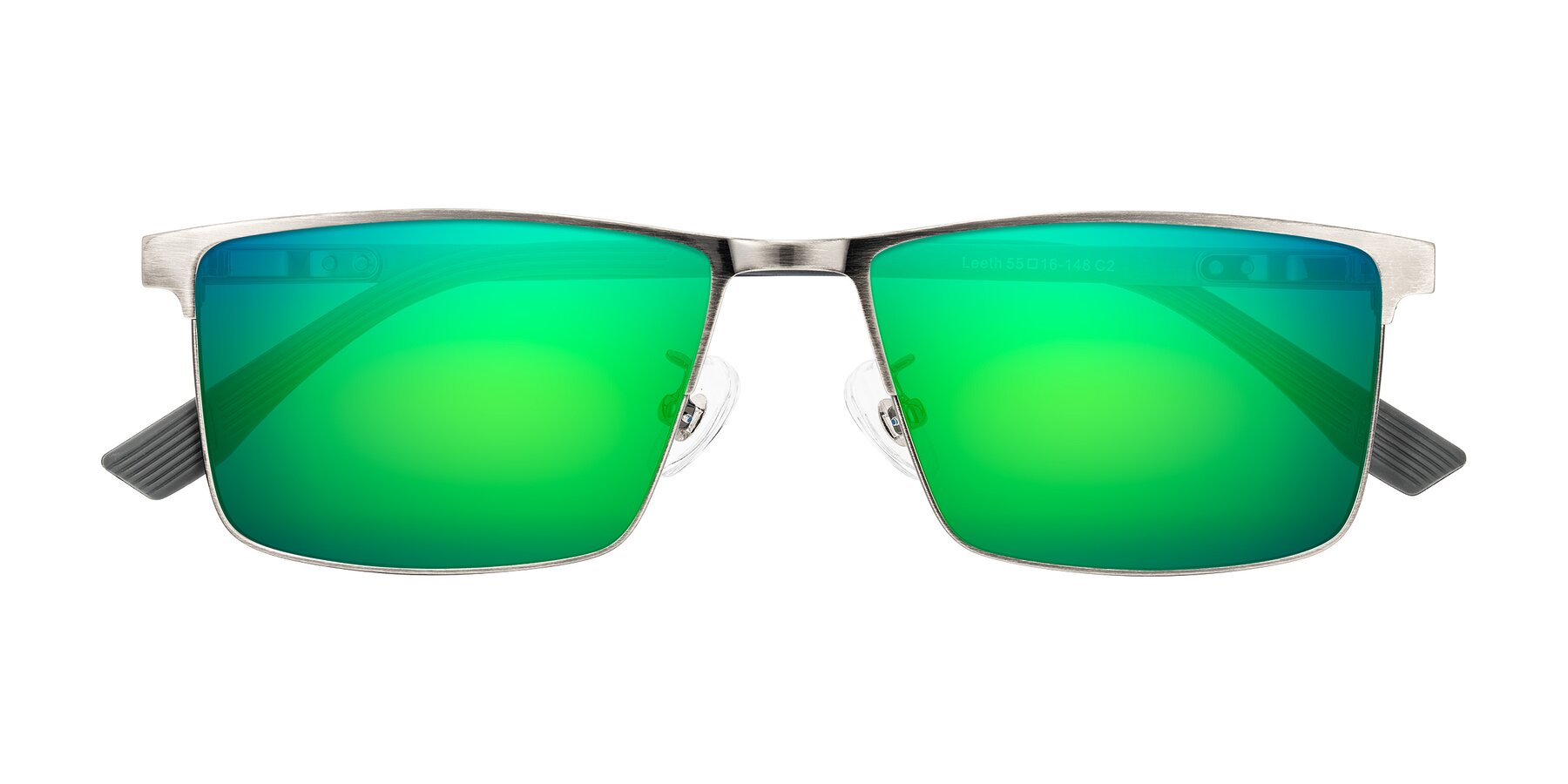 Folded Front of Leeth in Brushed Silver with Green Mirrored Lenses