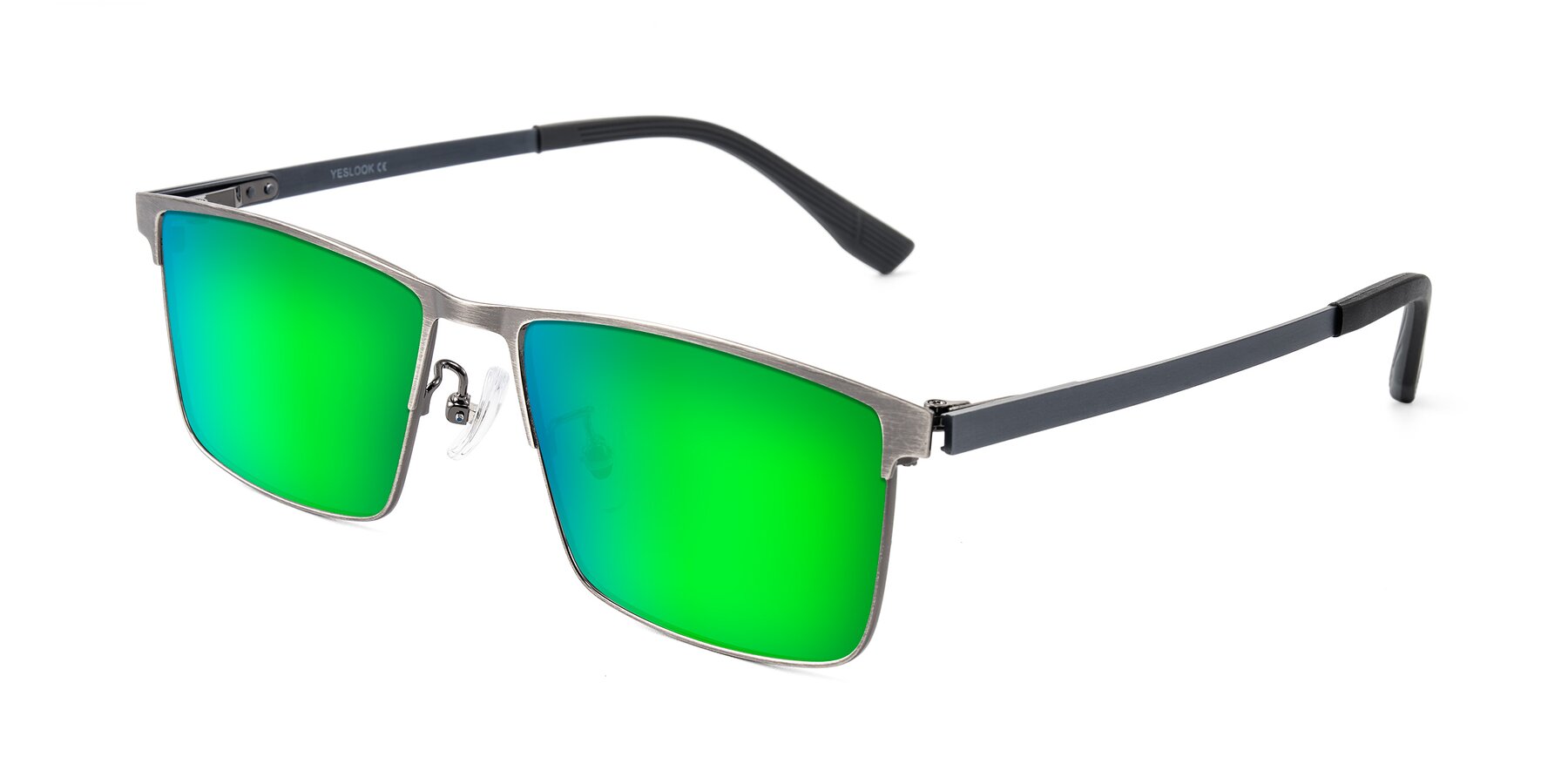 Angle of Leeth in Brushed Silver with Green Mirrored Lenses
