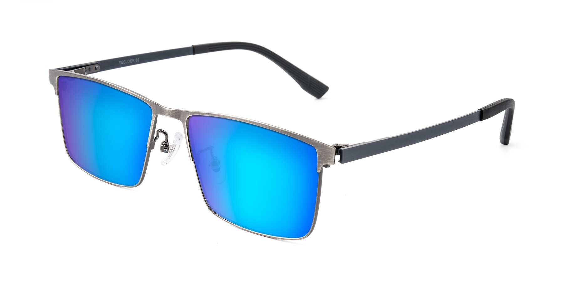 Angle of Leeth in Brushed Silver with Blue Mirrored Lenses