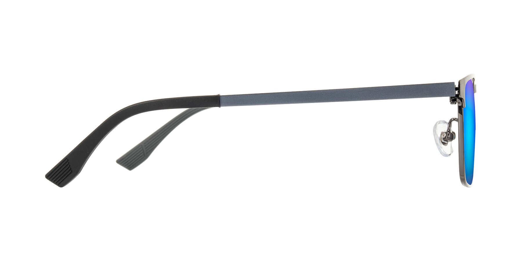 Side of Leeth in Brushed Silver with Blue Mirrored Lenses