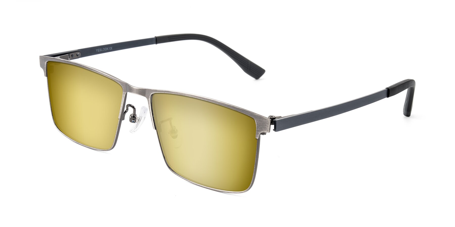 Angle of Leeth in Brushed Silver with Gold Mirrored Lenses