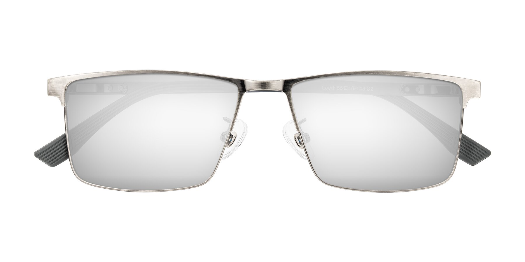 Folded Front of Leeth in Brushed Silver with Silver Mirrored Lenses