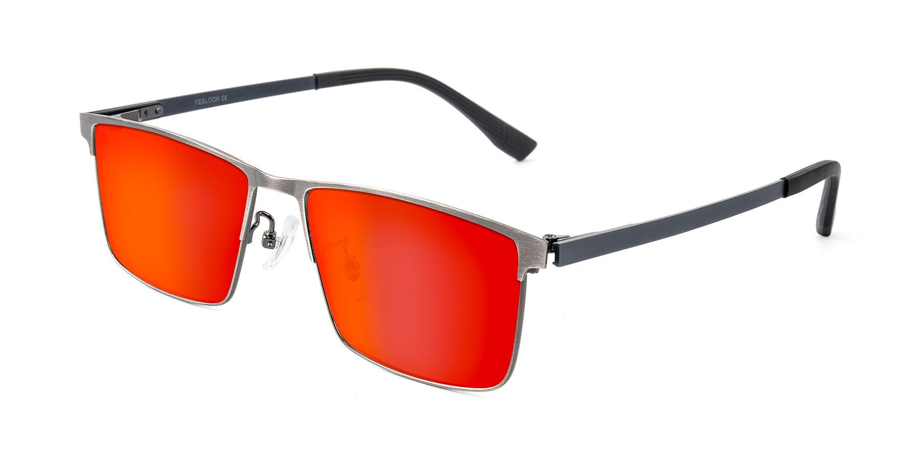 Angle of Leeth in Brushed Silver with Red Gold Mirrored Lenses
