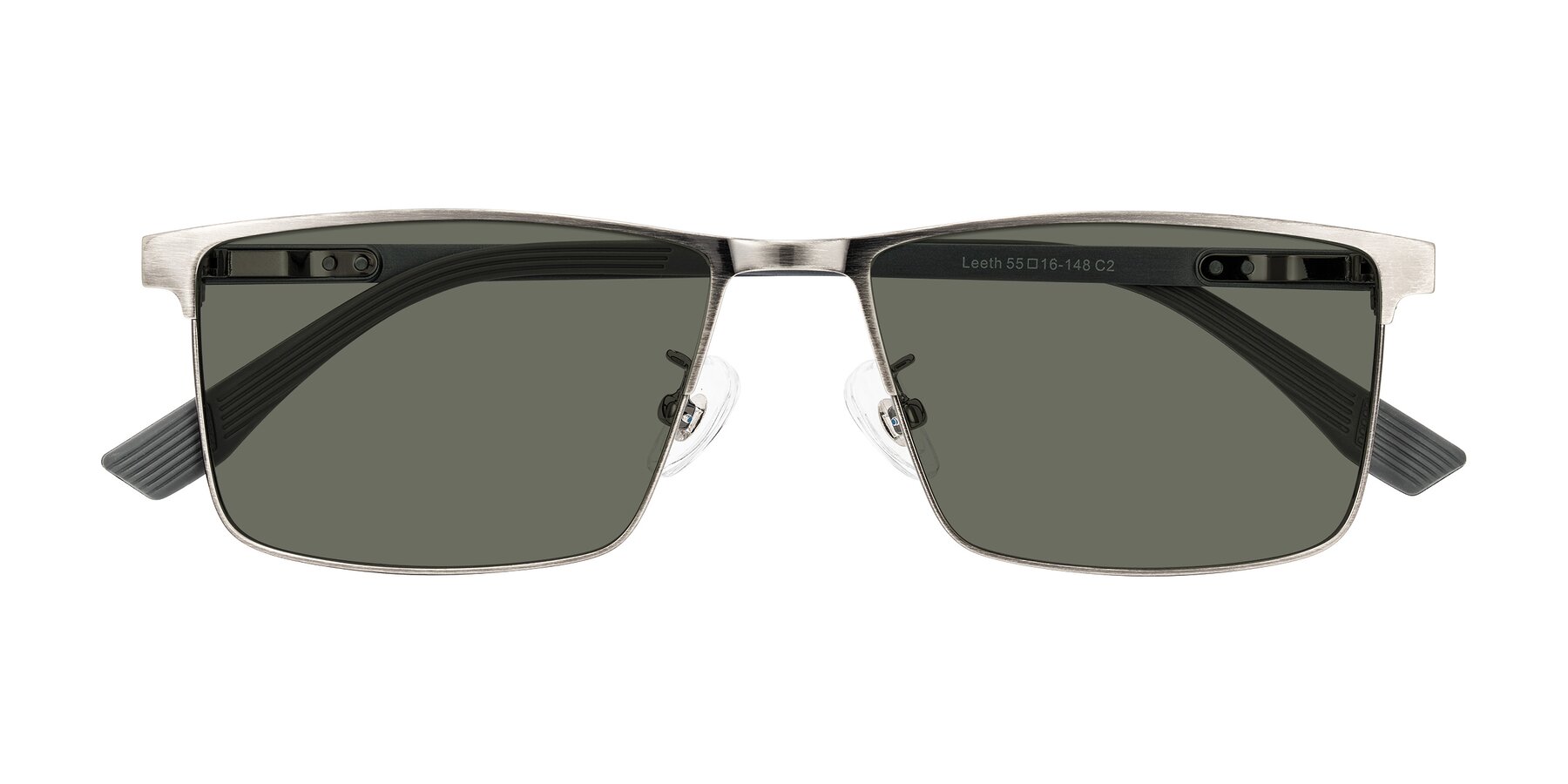 Folded Front of Leeth in Brushed Silver with Gray Polarized Lenses