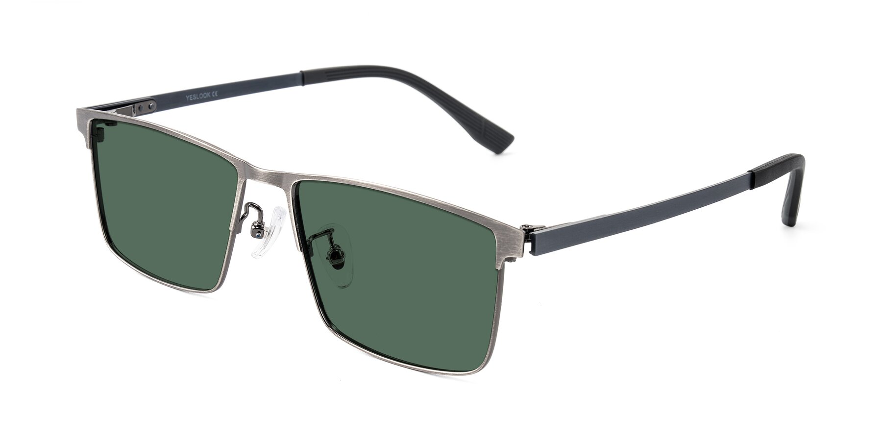 Angle of Leeth in Brushed Silver with Green Polarized Lenses