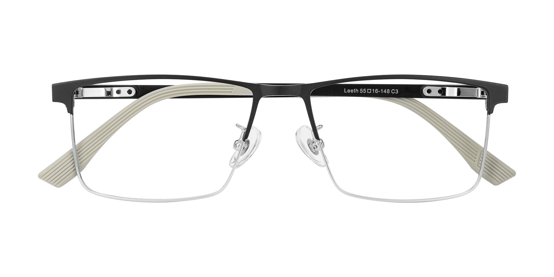 Folded Front of Leeth in Dark Gray/Silver with Clear Eyeglass Lenses
