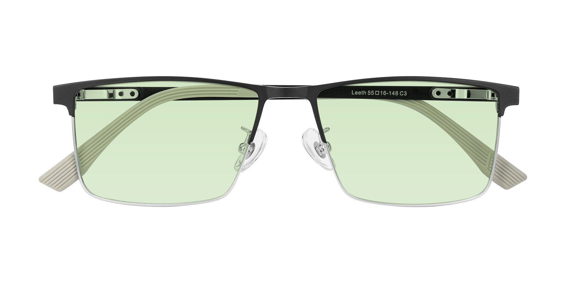 Folded Front of Leeth in Dark Gray/Silver with Light Green Tinted Lenses