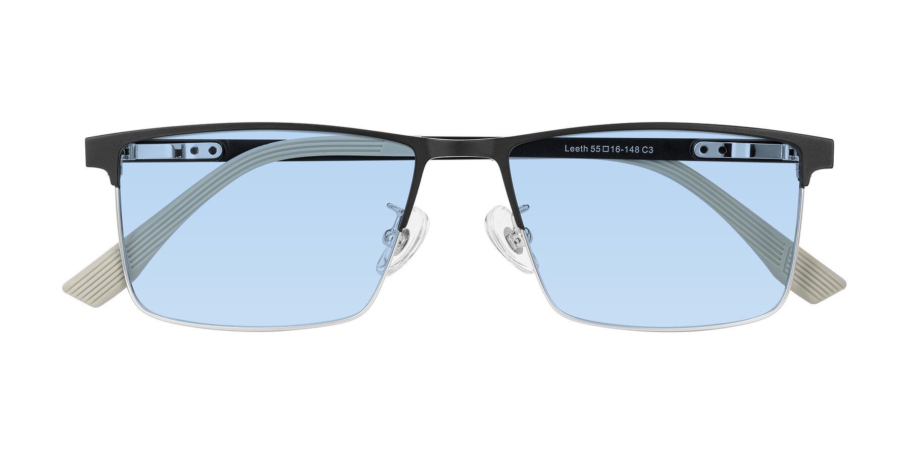Folded Front of Leeth in Dark Gray/Silver with Light Blue Tinted Lenses
