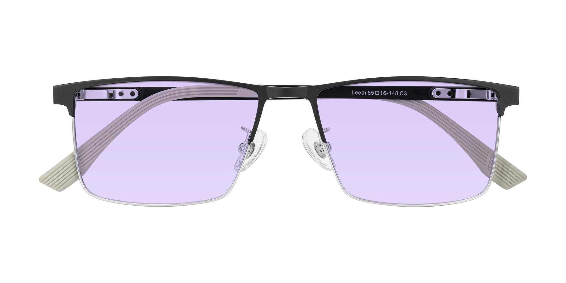 Folded Front of Leeth in Dark Gray/Silver with Light Purple Tinted Lenses