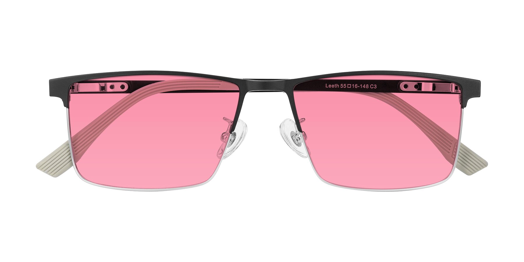 Folded Front of Leeth in Dark Gray/Silver with Pink Tinted Lenses