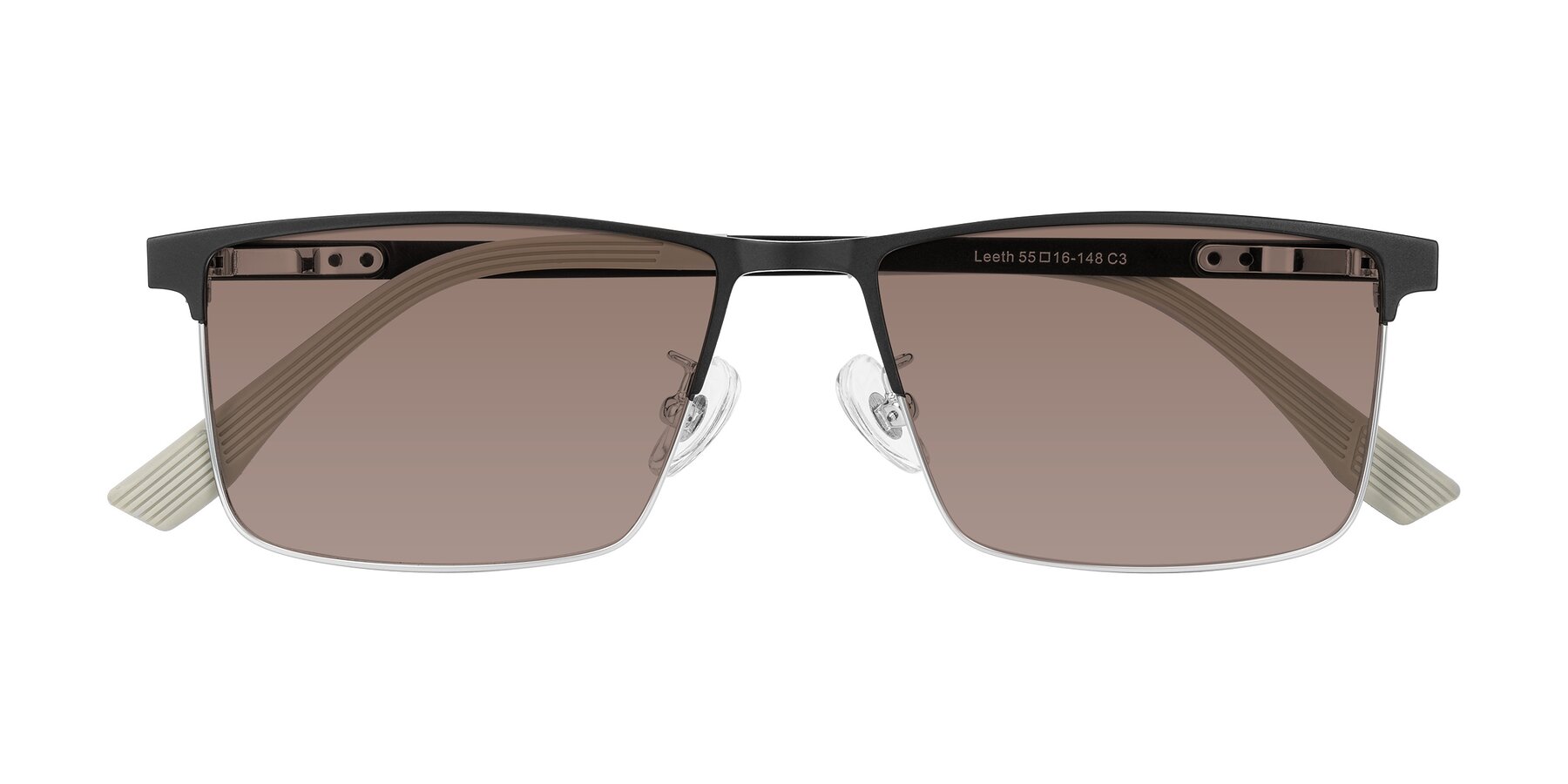 Folded Front of Leeth in Dark Gray/Silver with Medium Brown Tinted Lenses