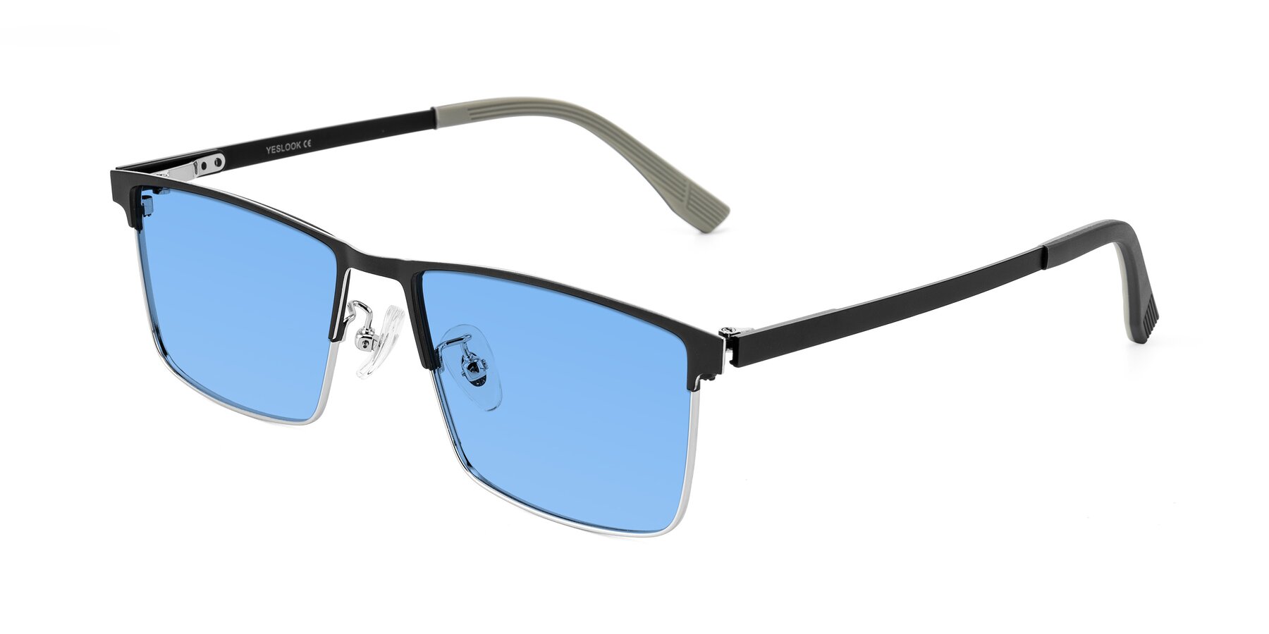 Angle of Leeth in Dark Gray/Silver with Medium Blue Tinted Lenses