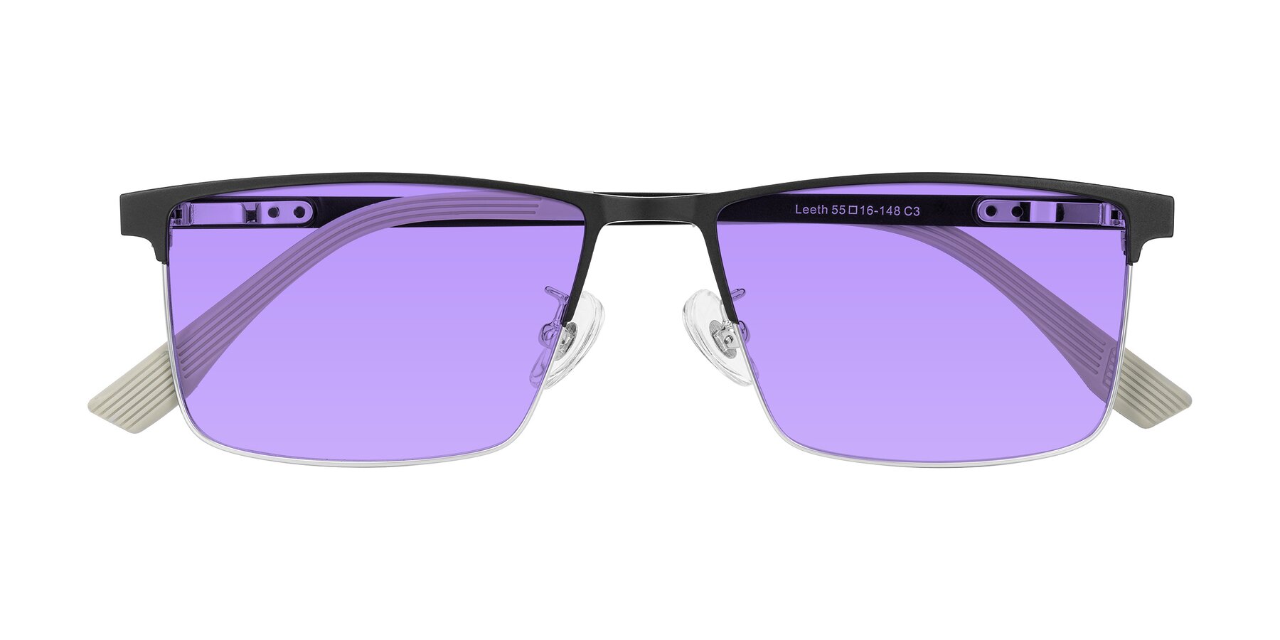 Folded Front of Leeth in Dark Gray/Silver with Medium Purple Tinted Lenses