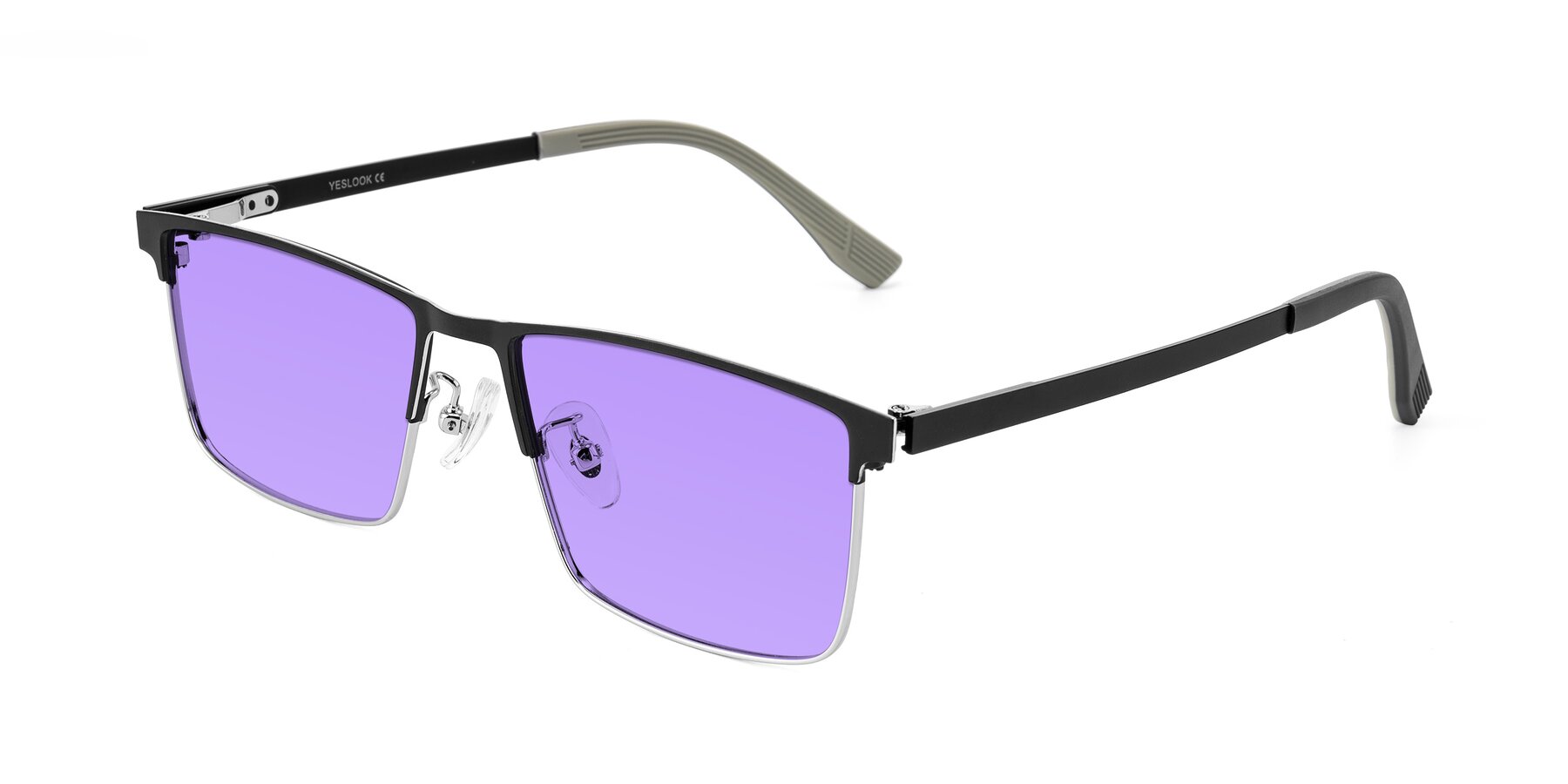 Angle of Leeth in Dark Gray/Silver with Medium Purple Tinted Lenses
