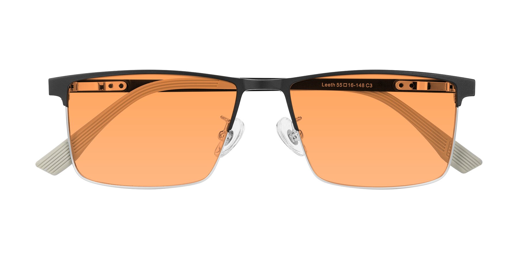 Folded Front of Leeth in Dark Gray/Silver with Medium Orange Tinted Lenses