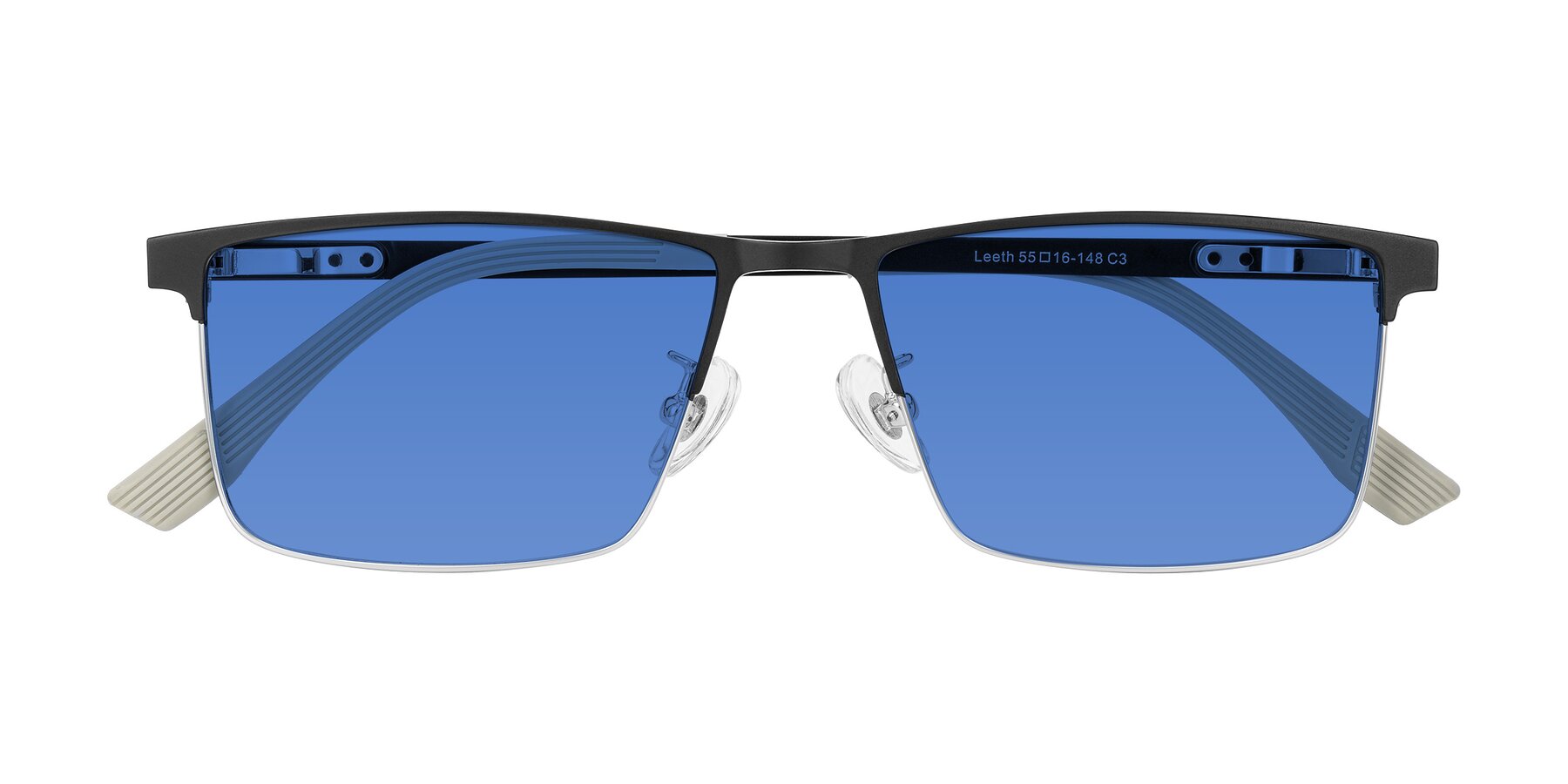 Folded Front of Leeth in Dark Gray/Silver with Blue Tinted Lenses