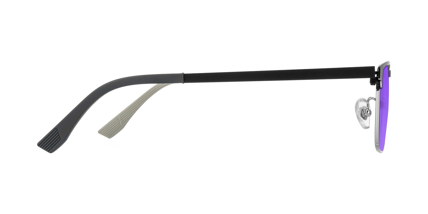 Side of Leeth in Dark Gray/Silver with Purple Tinted Lenses