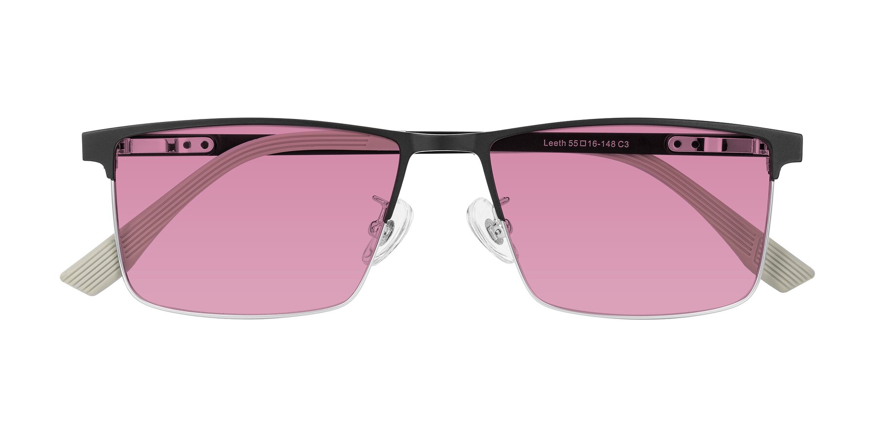 Folded Front of Leeth in Dark Gray/Silver with Medium Wine Tinted Lenses