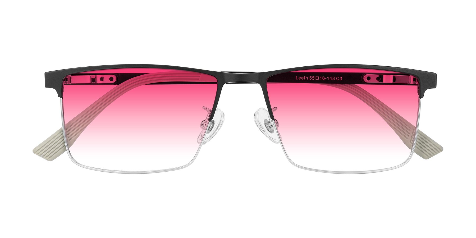 Folded Front of Leeth in Dark Gray/Silver with Pink Gradient Lenses