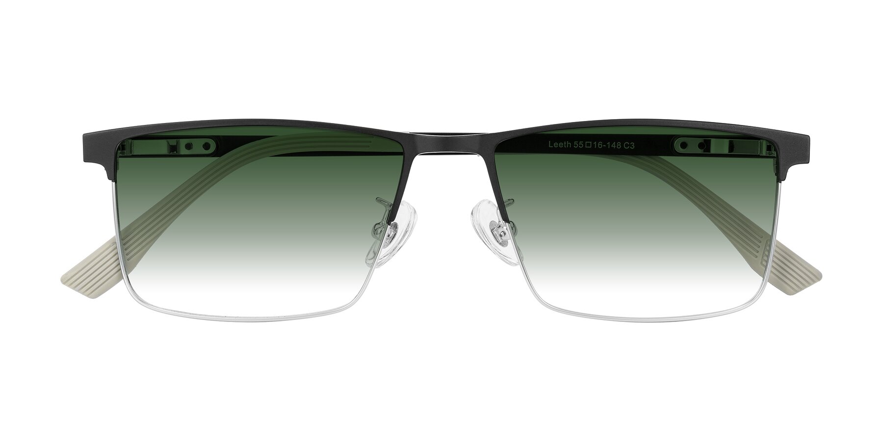 Folded Front of Leeth in Dark Gray/Silver with Green Gradient Lenses