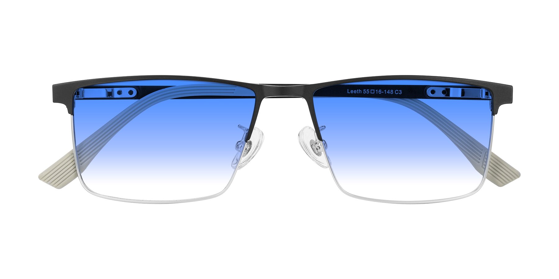 Folded Front of Leeth in Dark Gray/Silver with Blue Gradient Lenses