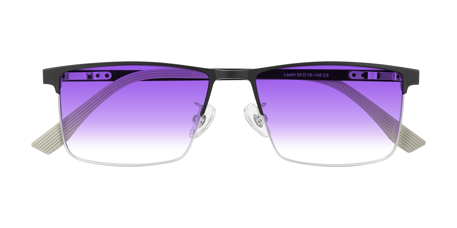 Folded Front of Leeth in Dark Gray/Silver with Purple Gradient Lenses