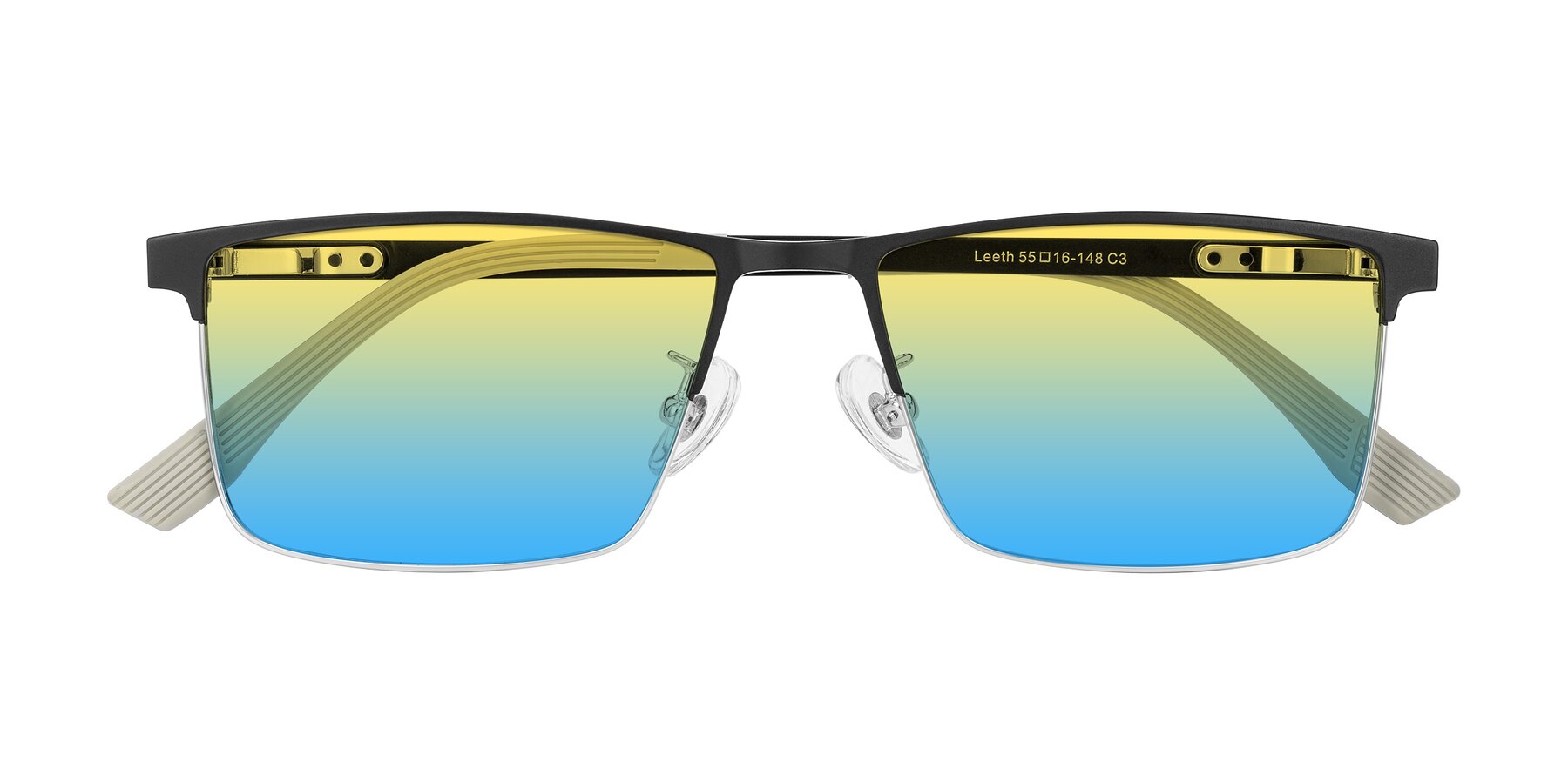 Folded Front of Leeth in Dark Gray/Silver with Yellow / Blue Gradient Lenses
