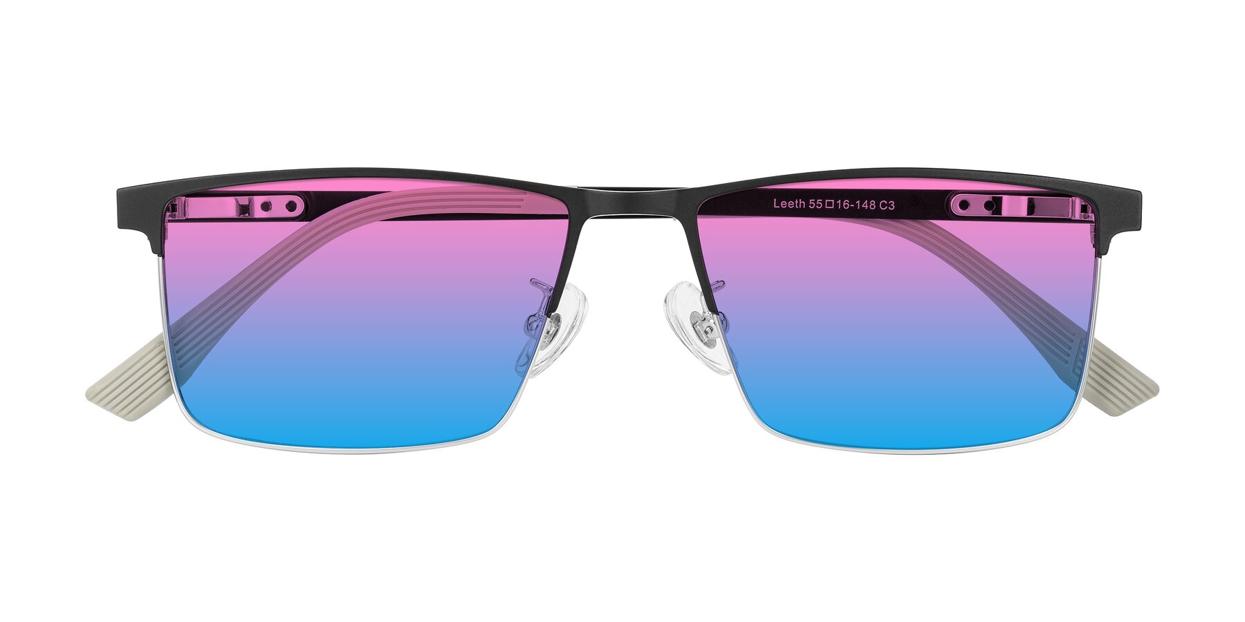Folded Front of Leeth in Dark Gray/Silver with Pink / Blue Gradient Lenses