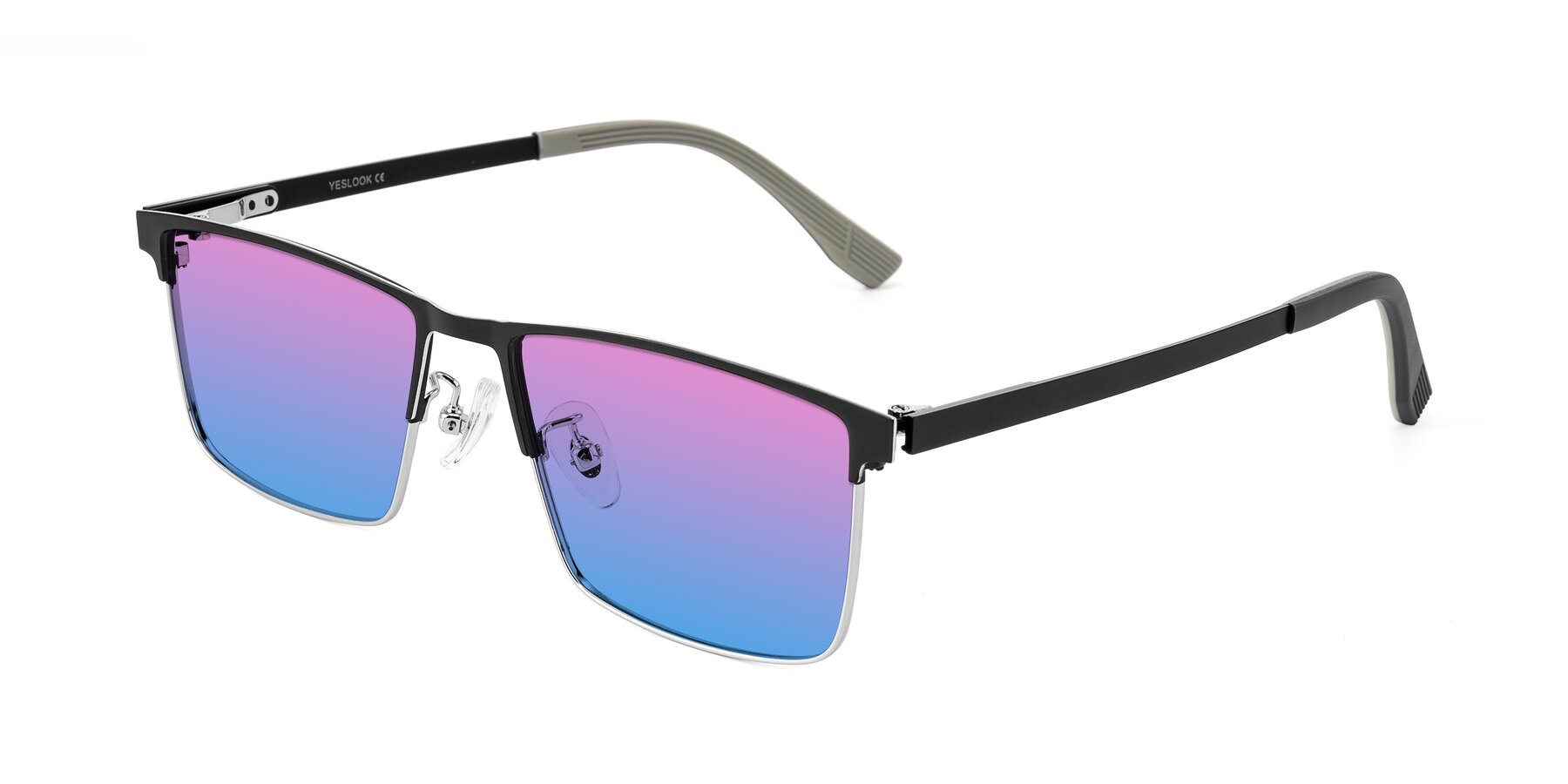 Angle of Leeth in Dark Gray/Silver with Pink / Blue Gradient Lenses