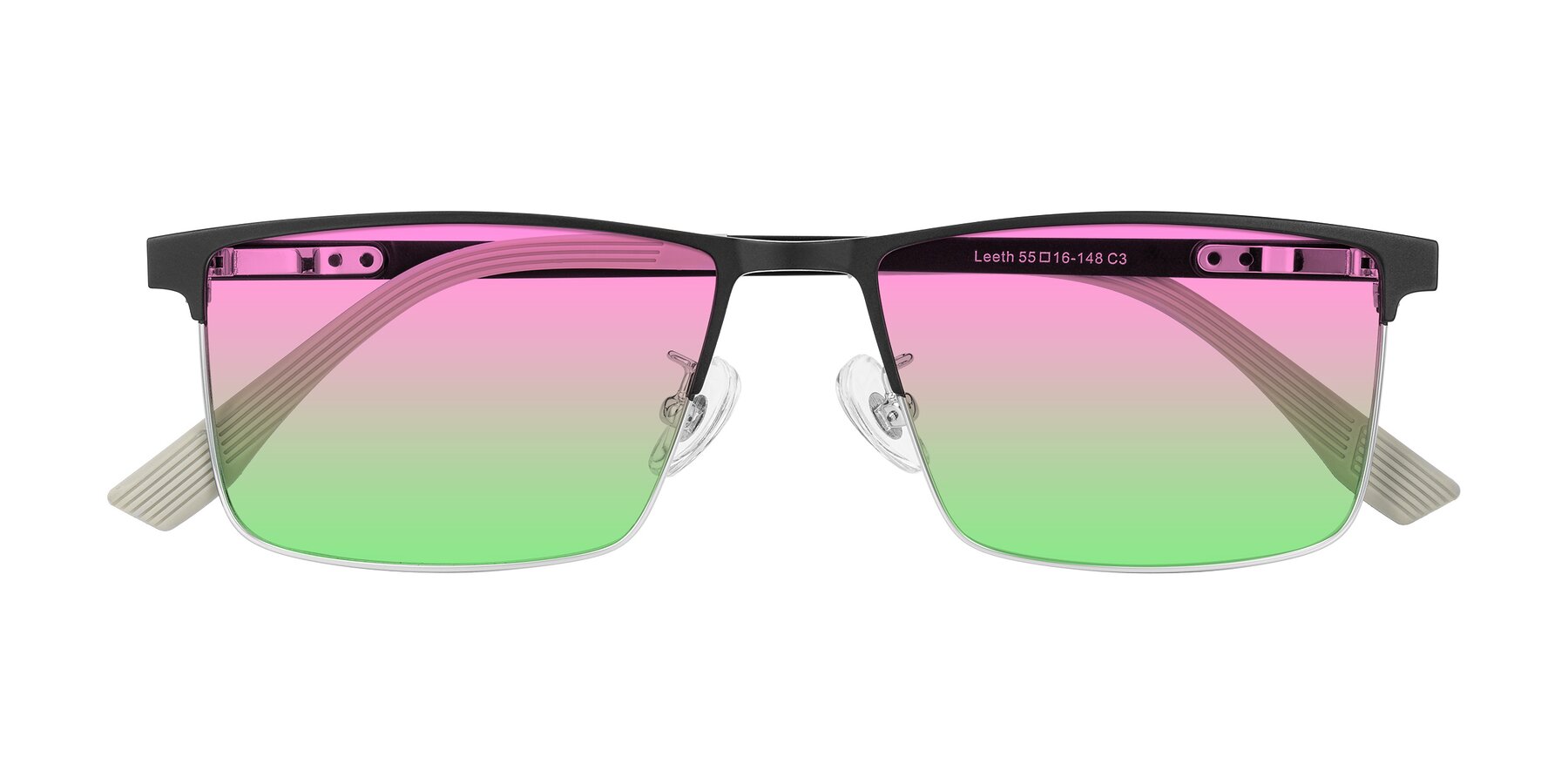 Folded Front of Leeth in Dark Gray/Silver with Pink / Green Gradient Lenses