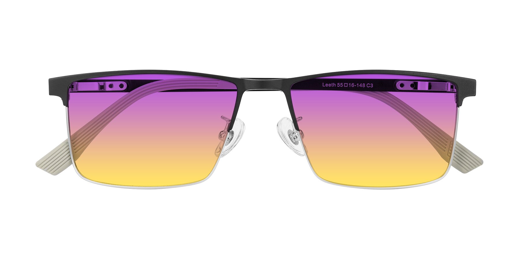 Folded Front of Leeth in Dark Gray/Silver with Purple / Yellow Gradient Lenses