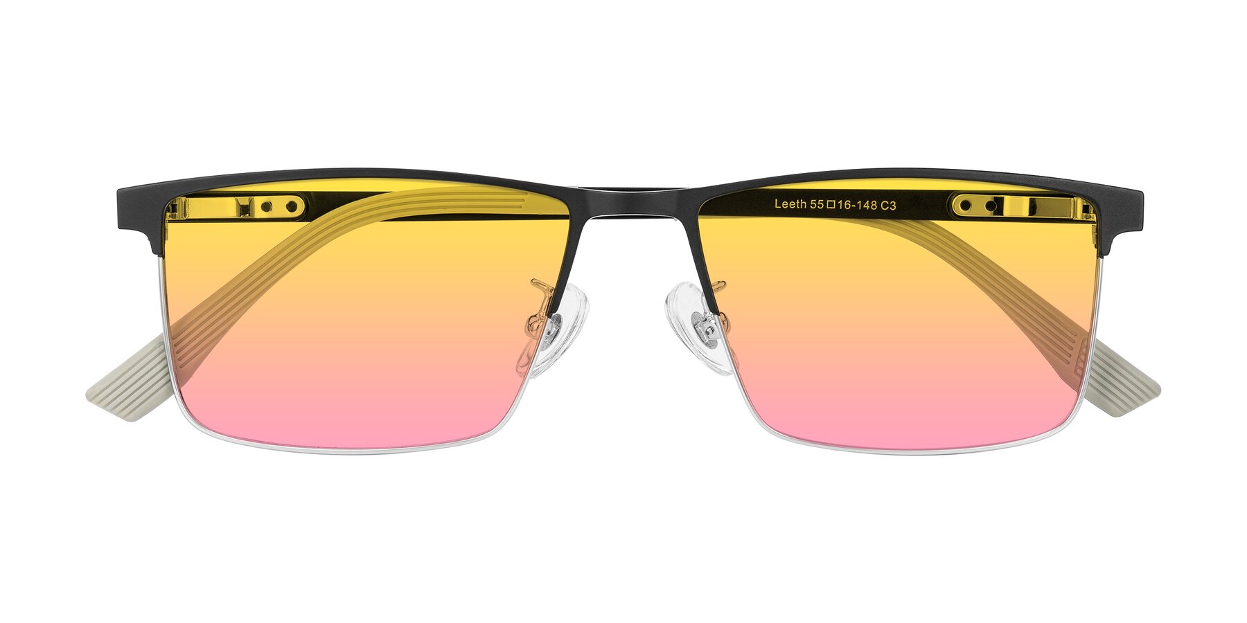 Folded Front of Leeth in Dark Gray/Silver with Yellow / Pink Gradient Lenses