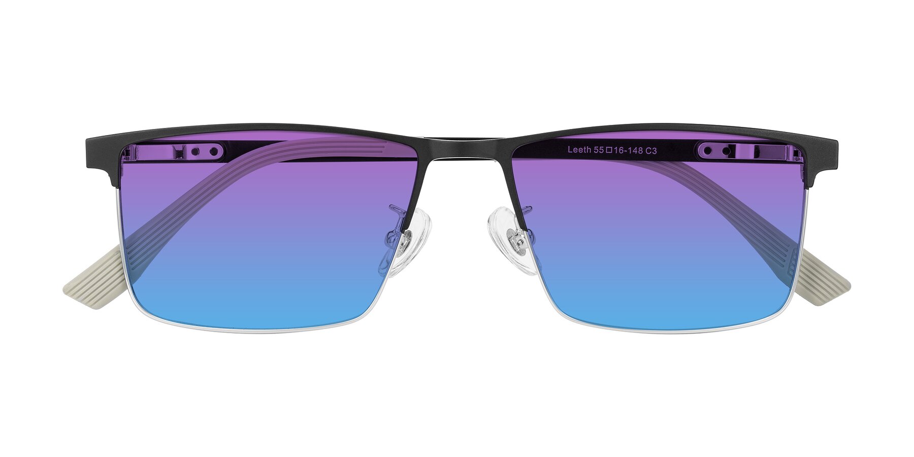 Folded Front of Leeth in Dark Gray/Silver with Purple / Blue Gradient Lenses