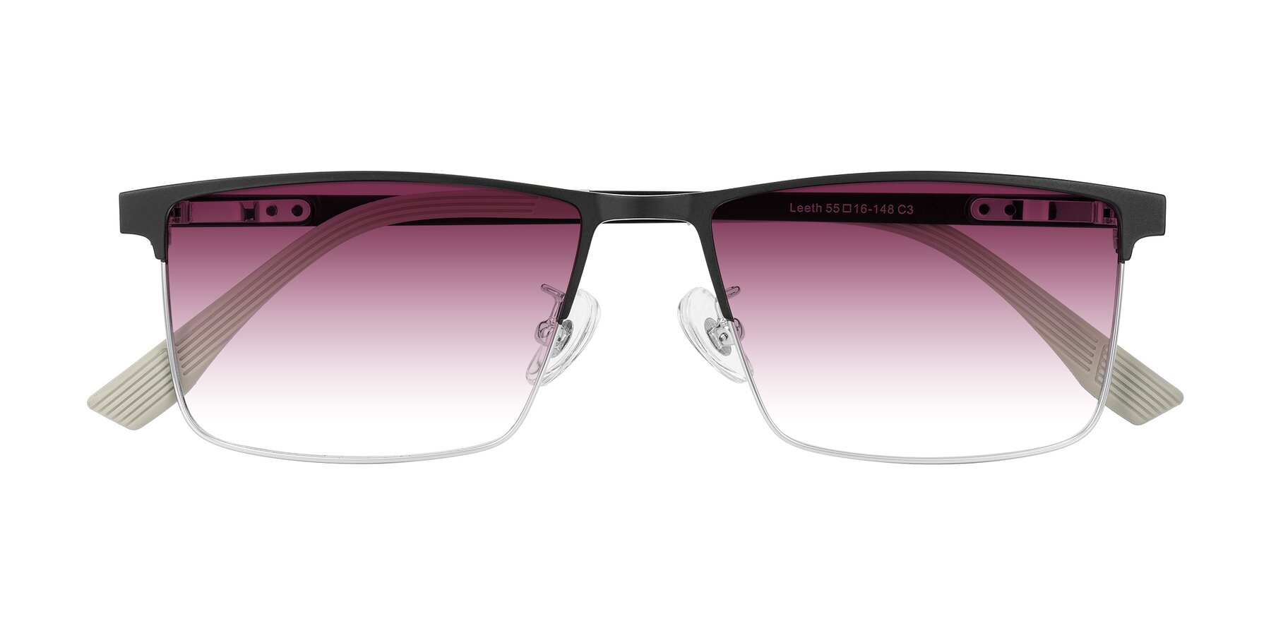 Folded Front of Leeth in Dark Gray/Silver with Wine Gradient Lenses