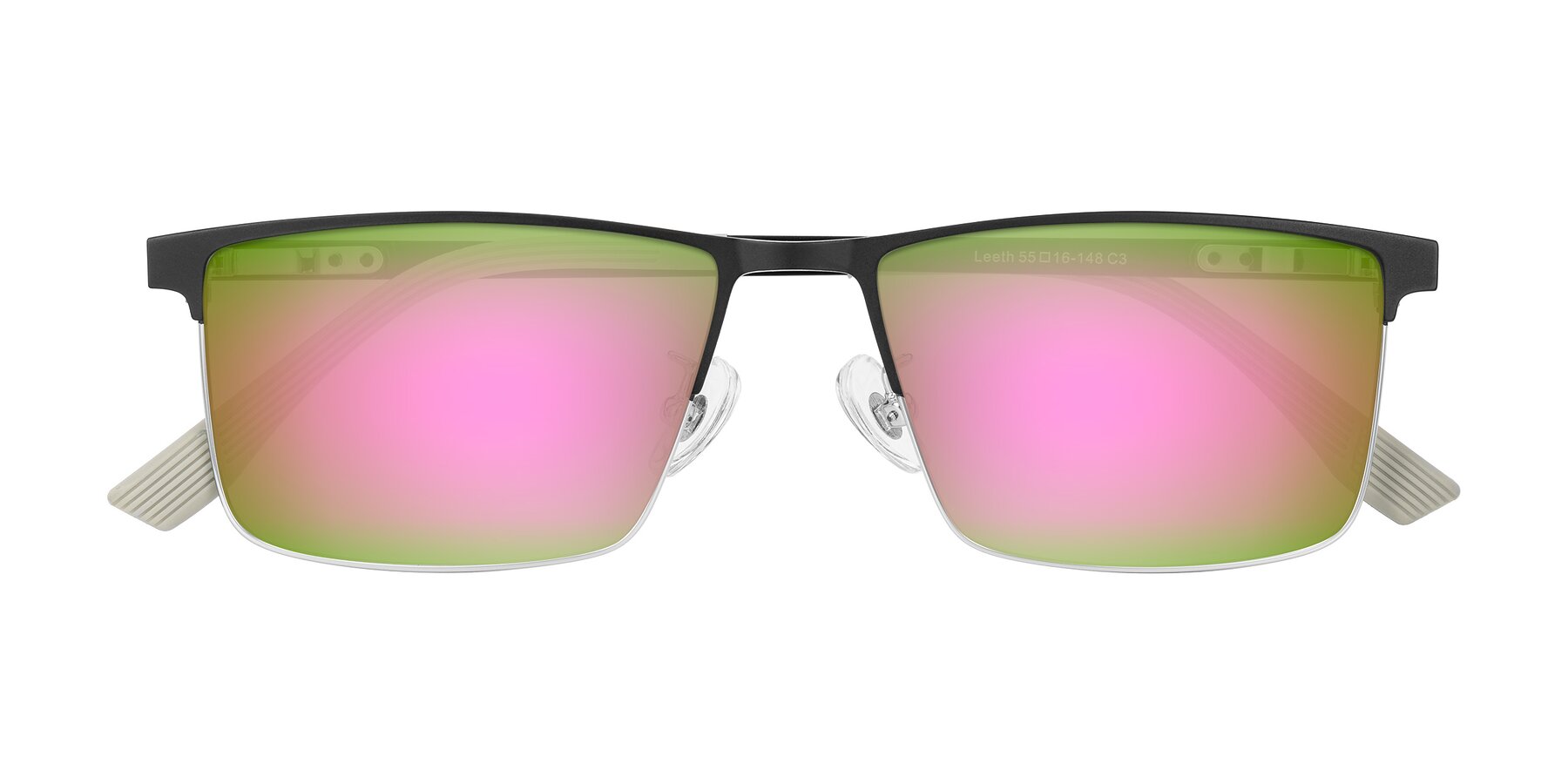 Folded Front of Leeth in Dark Gray/Silver with Pink Mirrored Lenses