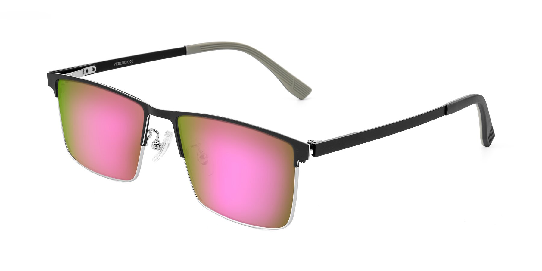 Angle of Leeth in Dark Gray/Silver with Pink Mirrored Lenses