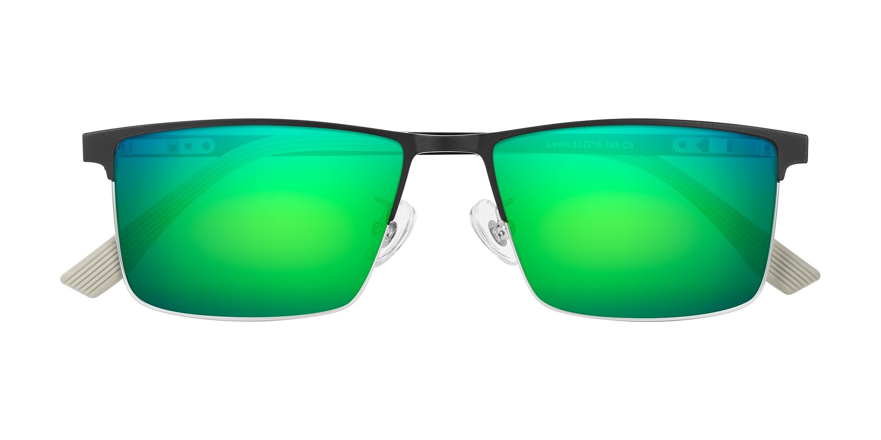 Folded Front of Leeth in Dark Gray/Silver with Green Mirrored Lenses