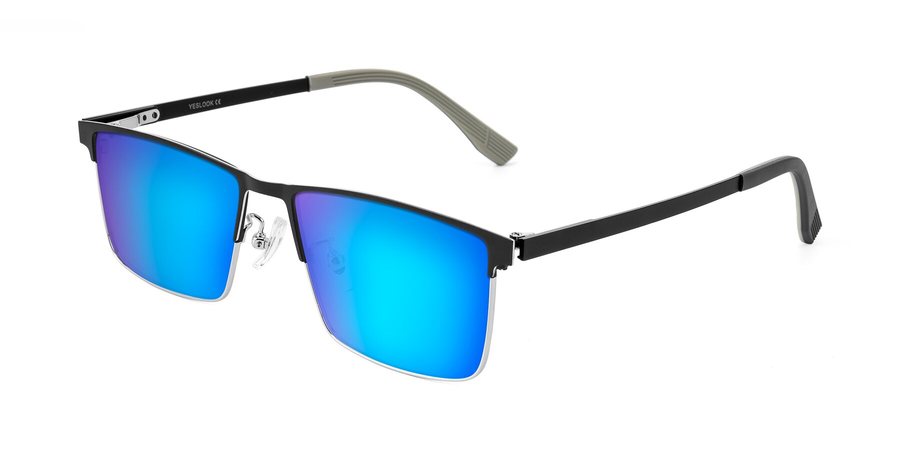 Angle of Leeth in Dark Gray/Silver with Blue Mirrored Lenses
