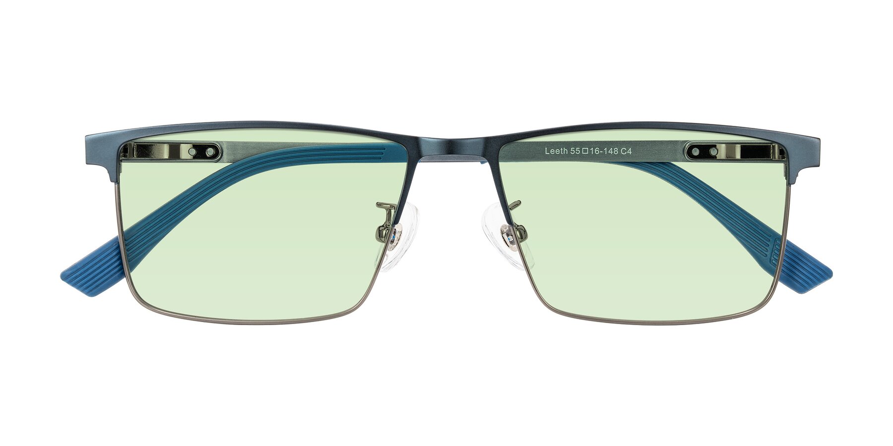 Folded Front of Leeth in Blue/Gunmetal with Light Green Tinted Lenses