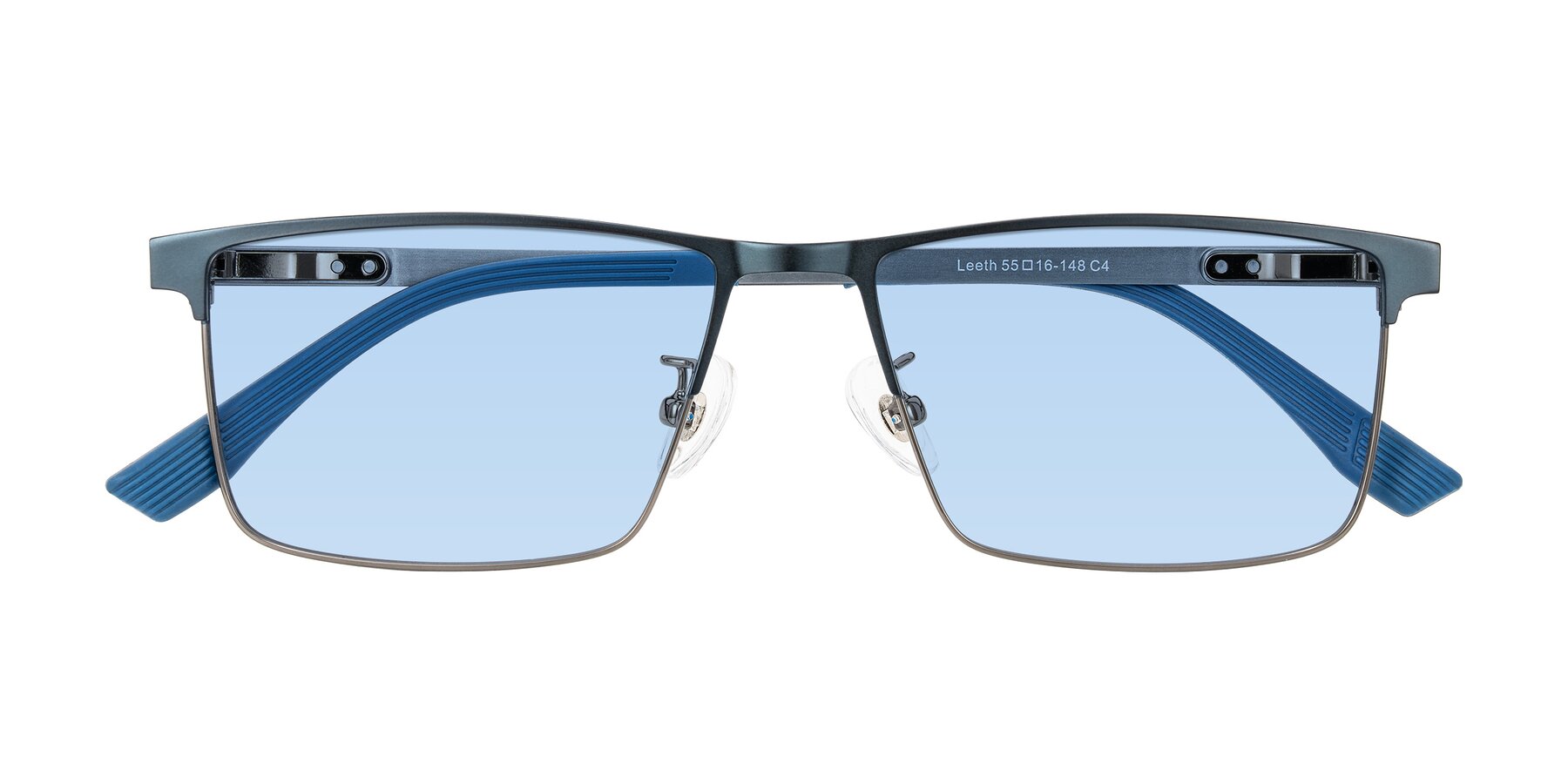 Folded Front of Leeth in Blue/Gunmetal with Light Blue Tinted Lenses