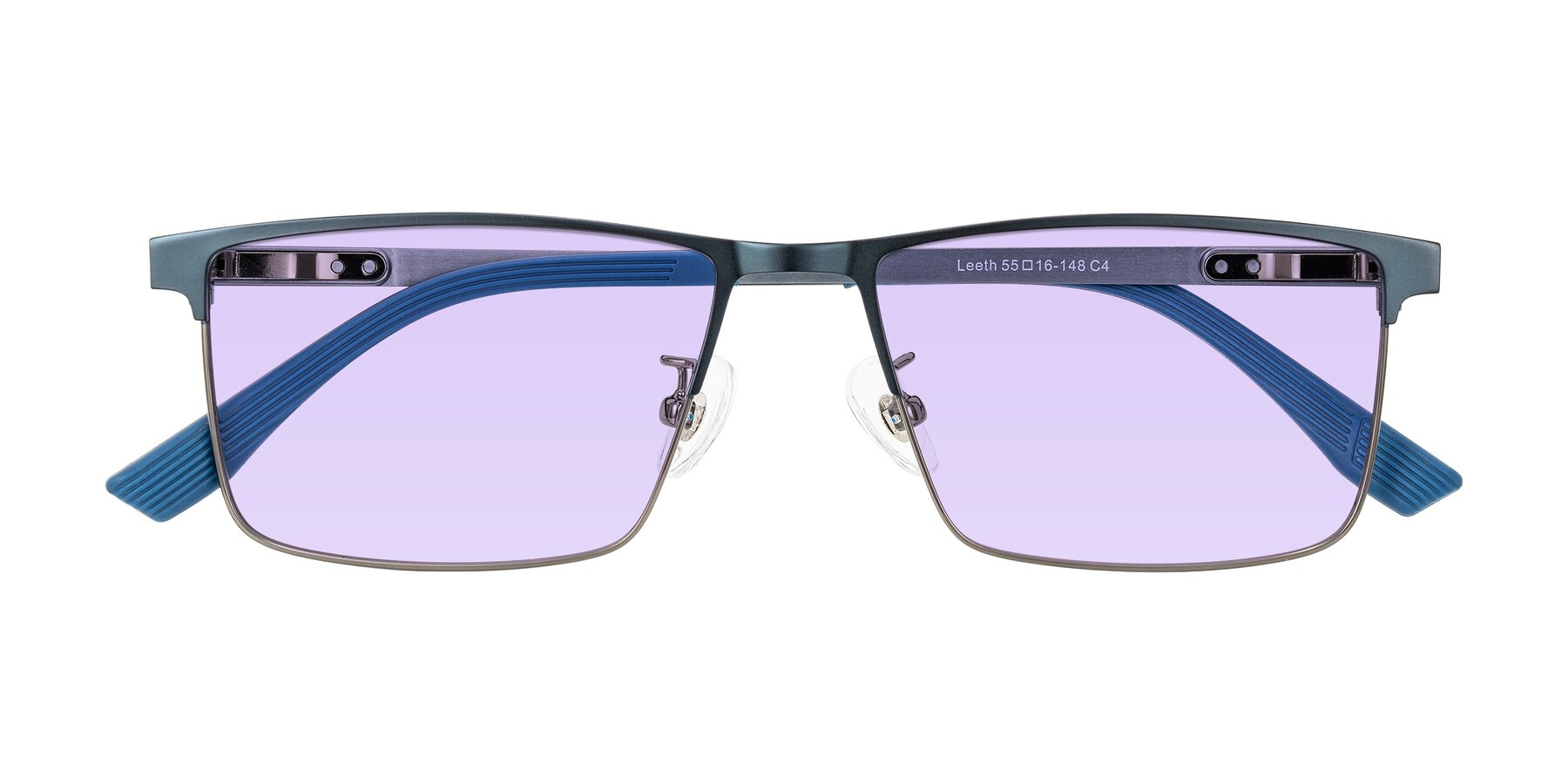 Folded Front of Leeth in Blue/Gunmetal with Light Purple Tinted Lenses