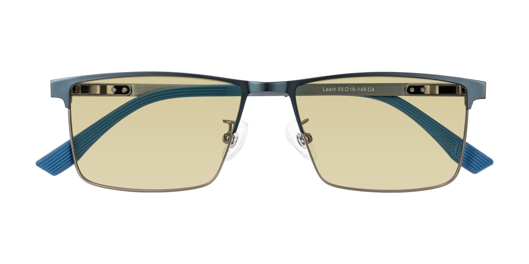 Folded Front of Leeth in Blue/Gunmetal with Light Champagne Tinted Lenses