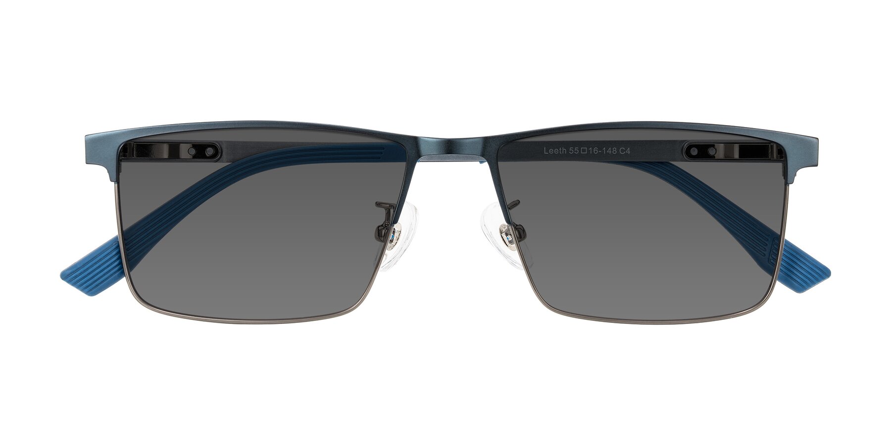 Folded Front of Leeth in Blue/Gunmetal with Medium Gray Tinted Lenses