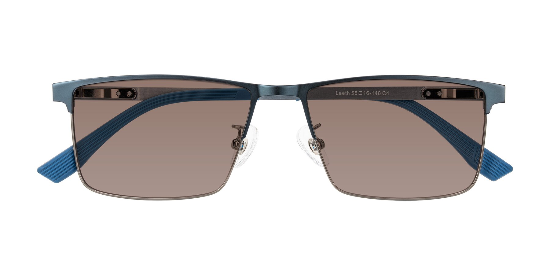 Folded Front of Leeth in Blue/Gunmetal with Medium Brown Tinted Lenses