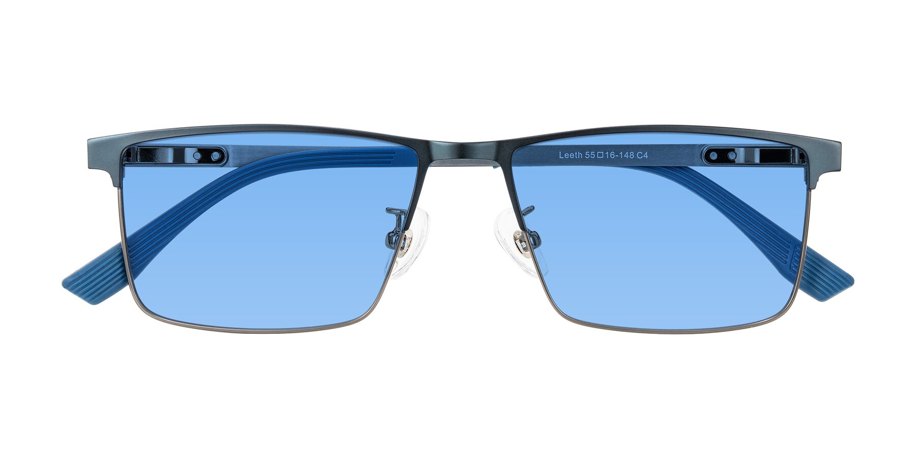Folded Front of Leeth in Blue/Gunmetal with Medium Blue Tinted Lenses
